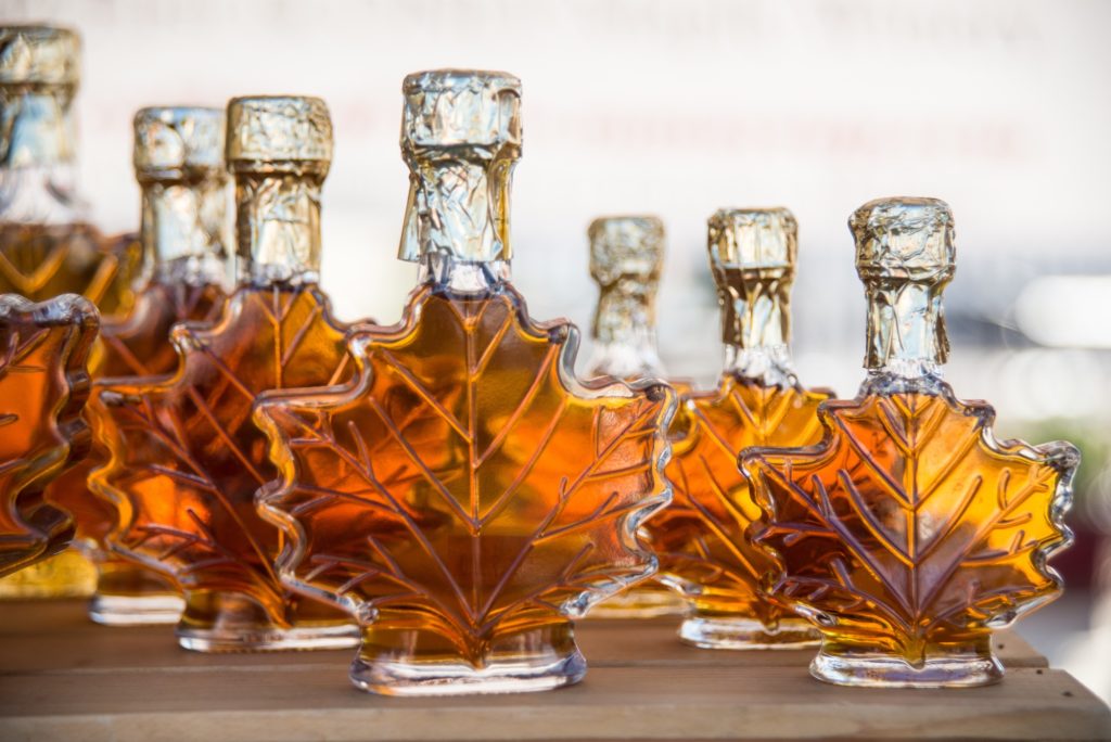Maple Syrup in a maple leaf shaped glass