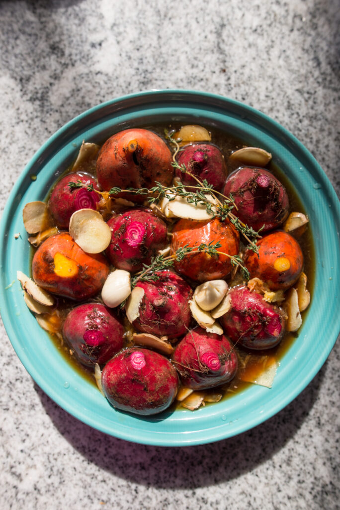 Roasted baby beets with ginger and garlic, recipe from Coriander Kitchen in Detroit