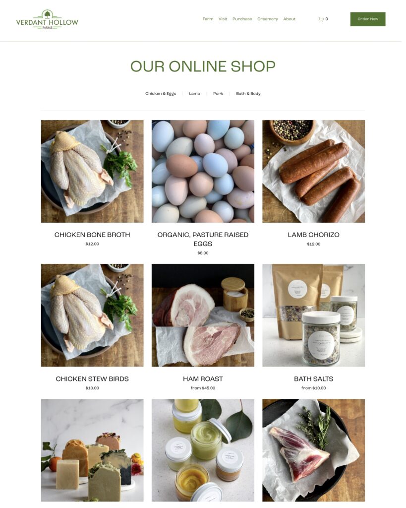 The Verdant Hollow Farms ordering website